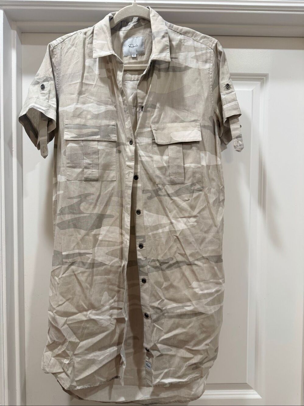 Rails Camouflage Utility Short Sleeve Shirt Dress Button Down Pockets Small S